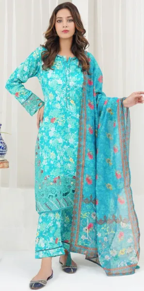 Pakistani Hayat's Stitched Cotton 3pcs_Aqua